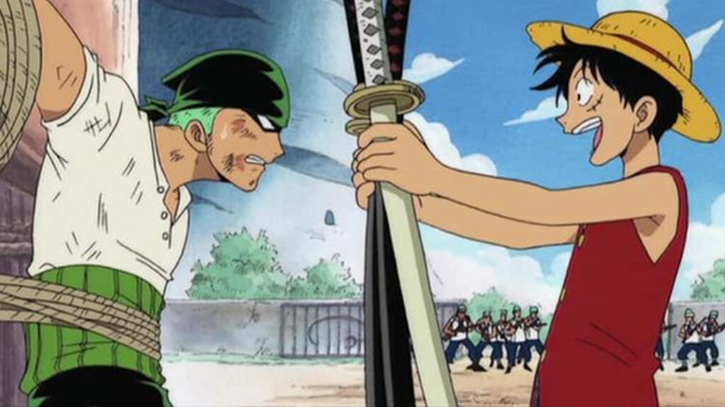 Discussion on Zoro's height from Straw Hat Pirates Luffy distributing Zoro's dual katanas
