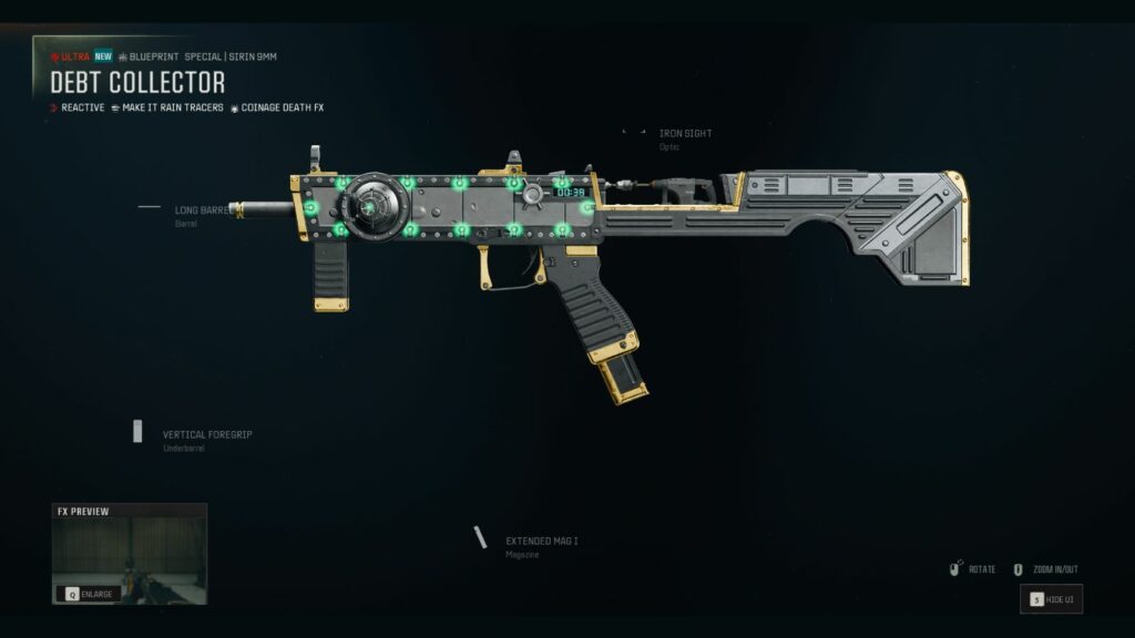 Instructions to unlock Sirin 9mm early in Black Ops 6 and Warzone: procure this promising secondary weapon now! The 'Debt Collector' Ultra blueprint for the Sirin 9mm in Black Ops 6 is shown