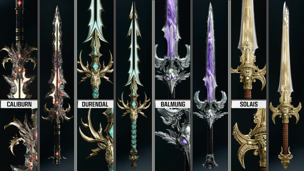 Latest Wonder Weapon Swords in Black Ops 6 Zombies and ways to obtain them -- four elemental swords! The four elemental Wonder Weapon Swords in Black Ops 6 Zombies: Caliburn (fire), Durendal (lightning), Balmung (darkness), and Solais (light)