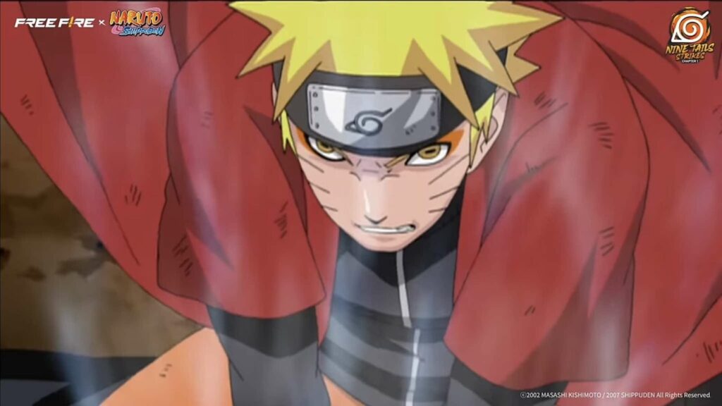 Unleash Kurama! Figure out a way to grab Naruto Bundle in Free Fire x Naruto crossover event Naruto ascension screen cap in Free Fire x Naruto crossover event trailer