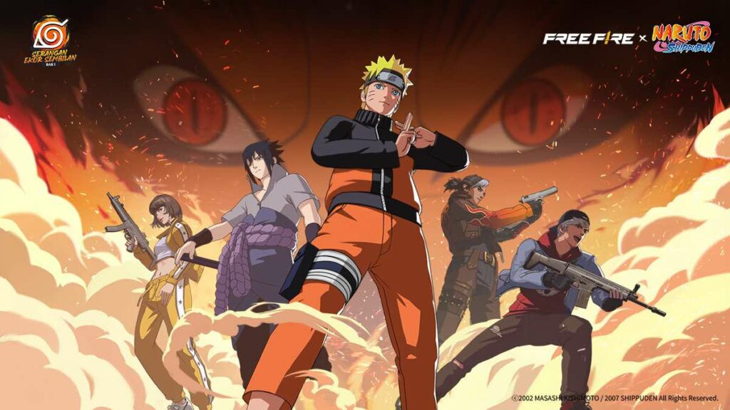 Unleash Kurama! Pave your path to success in grabbing Naruto Bundle in Free Fire x Naruto crossover event Free Fire x Naruto Shippuden crossover poster